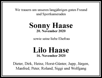 Traueranzeige von Sonny und Lilo Haase von trauer.wuppertaler-rundschau.de
