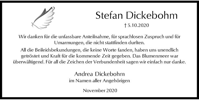  Traueranzeige für Stefan Dickebohm vom 21.11.2020 aus trauer.wuppertaler-rundschau.de