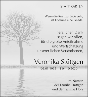 Traueranzeige von Veronika Stüttgen von trauer.extra-tipp-moenchengladbach.de