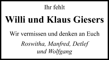 Traueranzeige von Willi und Klaus Giesers von trauer.extra-tipp-moenchengladbach.de