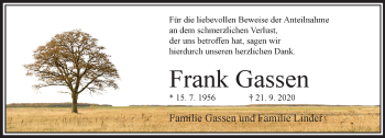 Traueranzeige von Frank Gassen von trauer.wuppertaler-rundschau.de