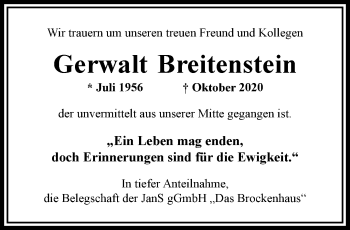 Traueranzeige von Gerwalt Breitenstein von trauer.wuppertaler-rundschau.de