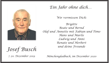 Traueranzeige von Josef Busch von trauer.extra-tipp-moenchengladbach.de