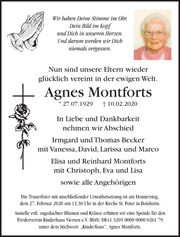 Traueranzeige von Agnes Montforts von trauer.extra-tipp-moenchengladbach.de