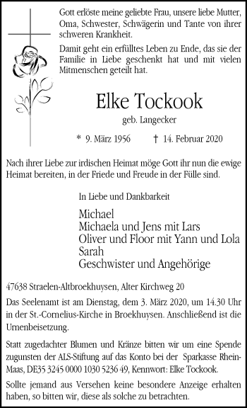 Traueranzeige von Elke Tockook von trauer.extra-tipp-moenchengladbach.de