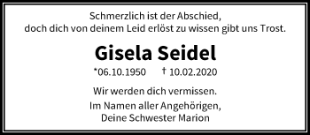 Traueranzeige von Gisela Seidel von trauer.wuppertaler-rundschau.de