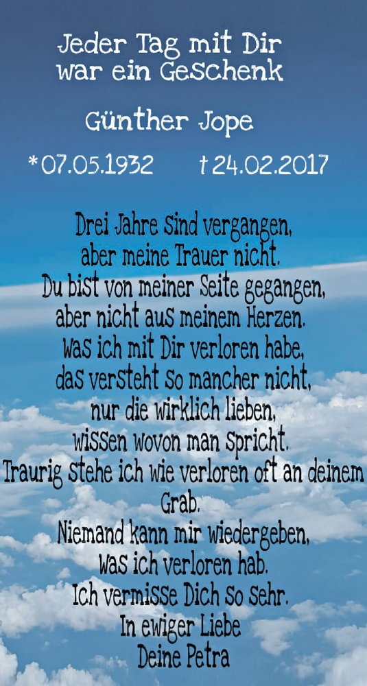 Traueranzeige für Günther Jope vom 23.02.2020 aus trauer.extra-tipp-moenchengladbach.de