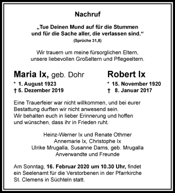Traueranzeige von Maria und Robert Ix von trauer.extra-tipp-moenchengladbach.de