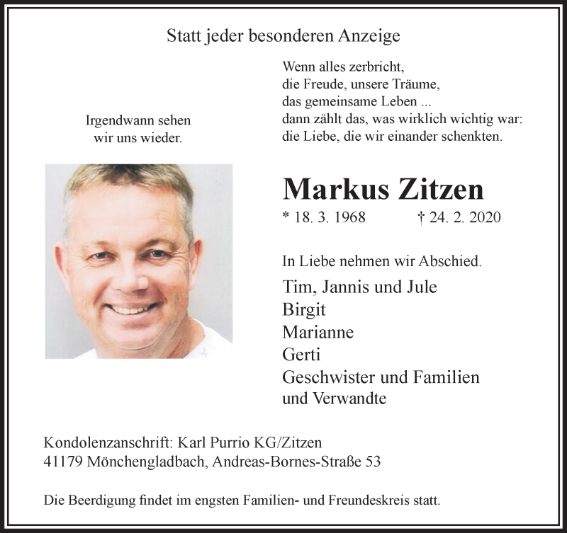  Traueranzeige für Markus Zitzen vom 01.03.2020 aus trauer.extra-tipp-moenchengladbach.de