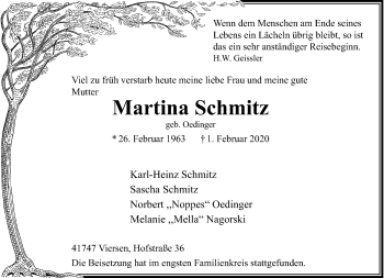 Traueranzeige von Martina Schmitz von trauer.extra-tipp-moenchengladbach.de