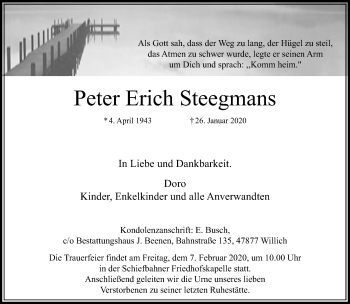 Traueranzeige von Peter Erich Steegmans von trauer.extra-tipp-moenchengladbach.de