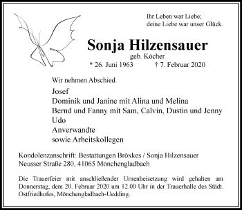 Traueranzeige von Sonja Hilzensauer von trauer.extra-tipp-moenchengladbach.de