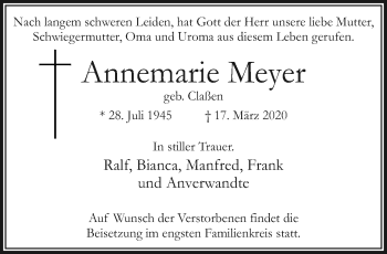 Traueranzeige von Annemarie Meyer von trauer.extra-tipp-moenchengladbach.de