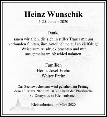 Traueranzeige von Heinz Wunschik von trauer.extra-tipp-moenchengladbach.de