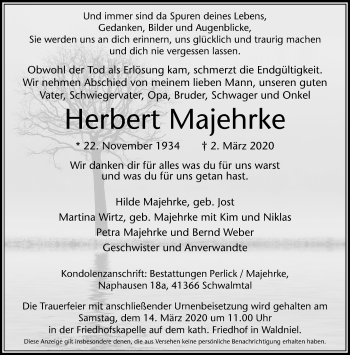Traueranzeige von Herbert Majehrke von trauer.extra-tipp-moenchengladbach.de