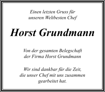 Traueranzeige von Horst Grundmann von trauer.extra-tipp-moenchengladbach.de