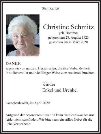 Traueranzeige von Christine Schmitz von trauer.extra-tipp-moenchengladbach.de