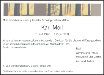 Traueranzeige von Karl Moll von trauer.extra-tipp-moenchengladbach.de