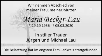 Traueranzeige von Maria Becker-Lau von trauer.extra-tipp-moenchengladbach.de