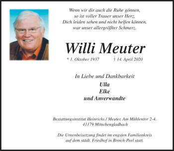 Traueranzeige von Willi Meuter von trauer.extra-tipp-moenchengladbach.de