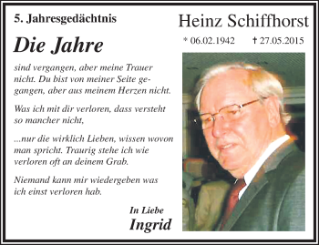 Traueranzeige von Heinz Schiffhorst von trauer.mein.krefeld.de