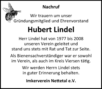 Traueranzeige von Hubert Lindel von trauer.extra-tipp-moenchengladbach.de