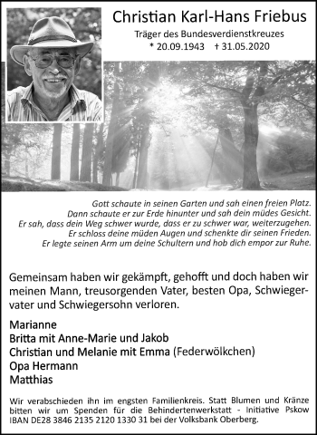Traueranzeige von Christian Karl-Hans Friebus von trauer.wuppertaler-rundschau.de