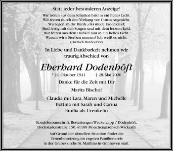 Traueranzeige von Eberhard Dodenhöft von trauer.extra-tipp-moenchengladbach.de