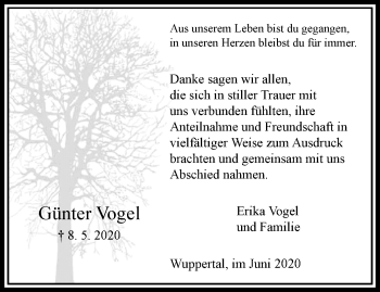 Traueranzeige von Günter Vogel von trauer.wuppertaler-rundschau.de