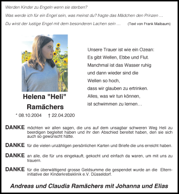 Traueranzeige von Helena Ramächers von trauer.extra-tipp-moenchengladbach.de