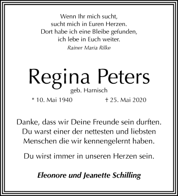 Traueranzeige von Regina Peters von trauer.extra-tipp-moenchengladbach.de