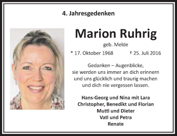 Traueranzeige von Marion Ruhrig von trauer.wuppertaler-rundschau.de