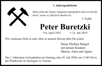 Traueranzeige von Peter Buretzki von trauer.extra-tipp-moenchengladbach.de