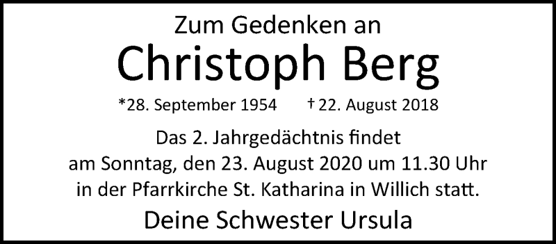  Traueranzeige für Christoph Berg vom 16.08.2020 aus trauer.extra-tipp-moenchengladbach.de