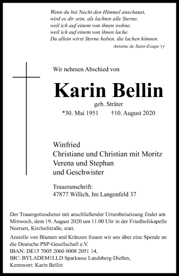Traueranzeige von Karin Bellin von trauer.extra-tipp-moenchengladbach.de