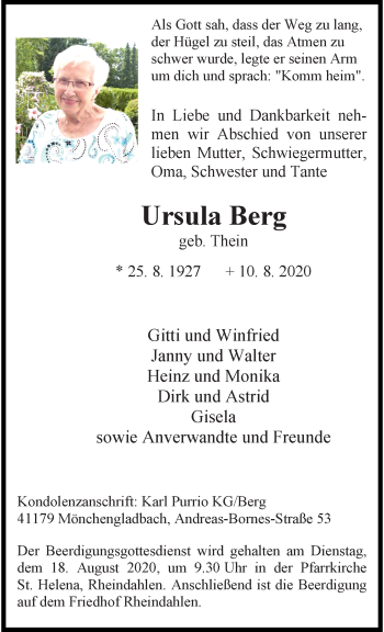 Traueranzeige von Ursula Berg von trauer.extra-tipp-moenchengladbach.de