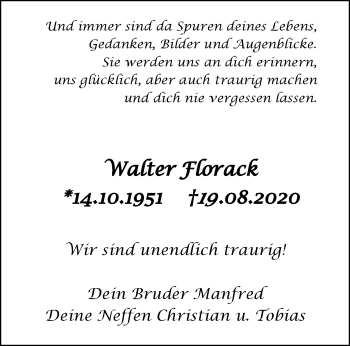 Traueranzeige von Walter Florack von trauer.extra-tipp-moenchengladbach.de