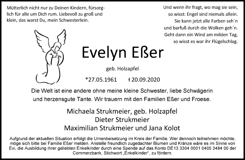  Traueranzeige für Evelyn Eßer vom 03.10.2020 aus trauer.wuppertaler-rundschau.de