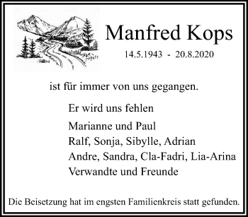 Traueranzeige von Manfred Kops von trauer.extra-tipp-moenchengladbach.de