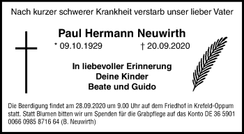 Traueranzeige von Paul Hermann Neuwirth von trauer.mein.krefeld.de