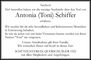 Traueranzeige von Antonia (Toni) Schiffer von trauer.extra-tipp-moenchengladbach.de