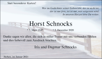 Traueranzeige von Horst Schnocks von trauer.stadt-kurier.de