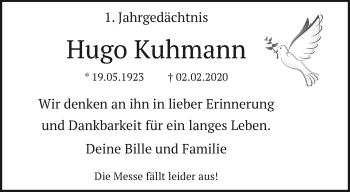 Traueranzeige von Hugo Kuhmann von trauer.mein.krefeld.de