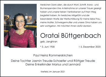 Traueranzeige von Oratai Büttgenbach von trauer.mein.krefeld.de
