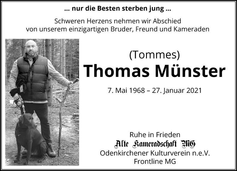  Traueranzeige für Thomas Münster vom 31.01.2021 aus trauer.extra-tipp-moenchengladbach.de
