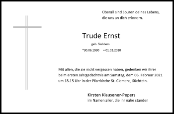 Traueranzeige von Trude Ernst von trauer.extra-tipp-moenchengladbach.de