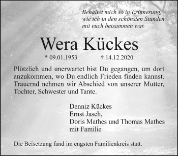 Traueranzeige von Wera Kückes von trauer.extra-tipp-moenchengladbach.de