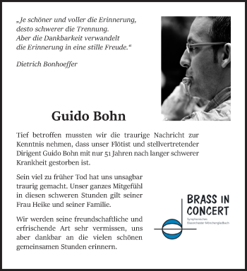 Traueranzeige von Guido Bohn von trauer.extra-tipp-moenchengladbach.de