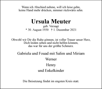 Traueranzeige von Ursula Meuter von trauer.extra-tipp-moenchengladbach.de