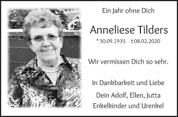 Traueranzeige von Anneliese Tilders von trauer.mein.krefeld.de